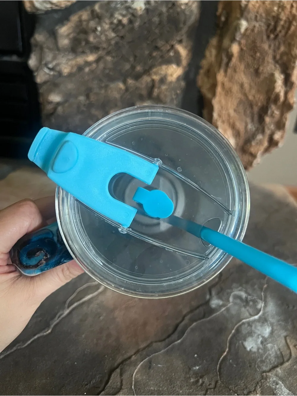 Blue Teal Marble Stainless Tumbler with Handle - Picture 4 of 5